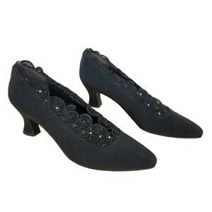 Stuart Weitzman | Vintage Black Pumps Lace Heels Jeweled 6.5